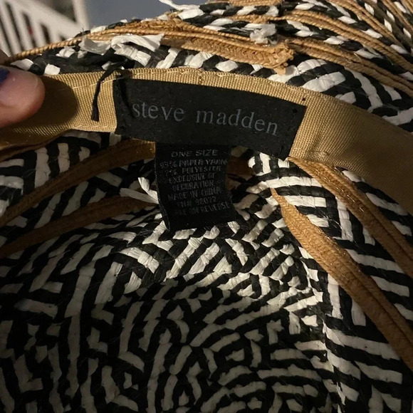 Steve Madden White Black Khaki Sun Hat One Size - Picture 5 of 6